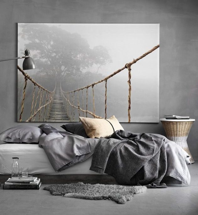 chambre masculine murs gris decoration 