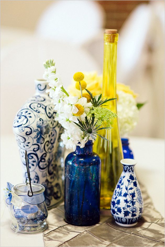 vaiselle vase jaune et bleu indigo