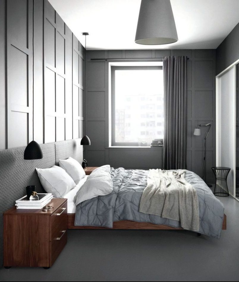 dressing chambre mur gris deco masculine