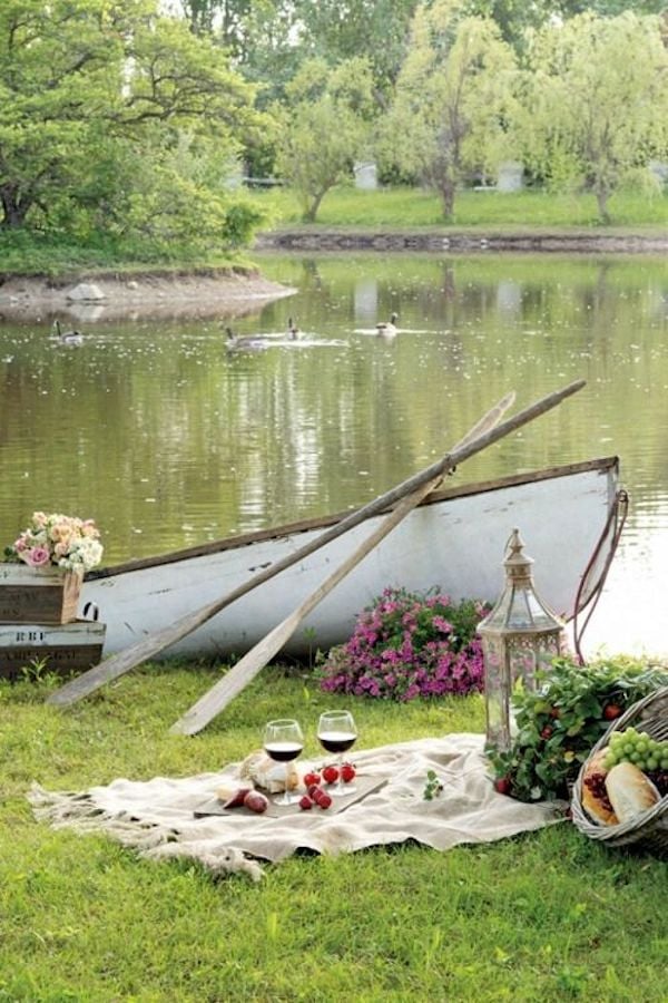 pique nique champetre campagne lac barque