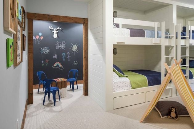 intérieur bois chambre double enfant