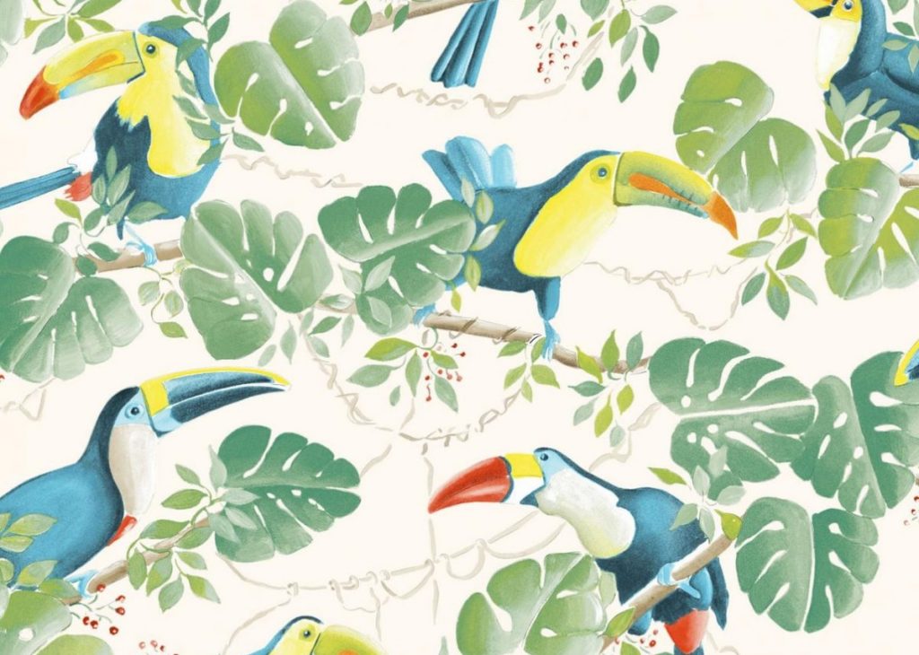 déco toucan tissus meuble style jungle vintage retro