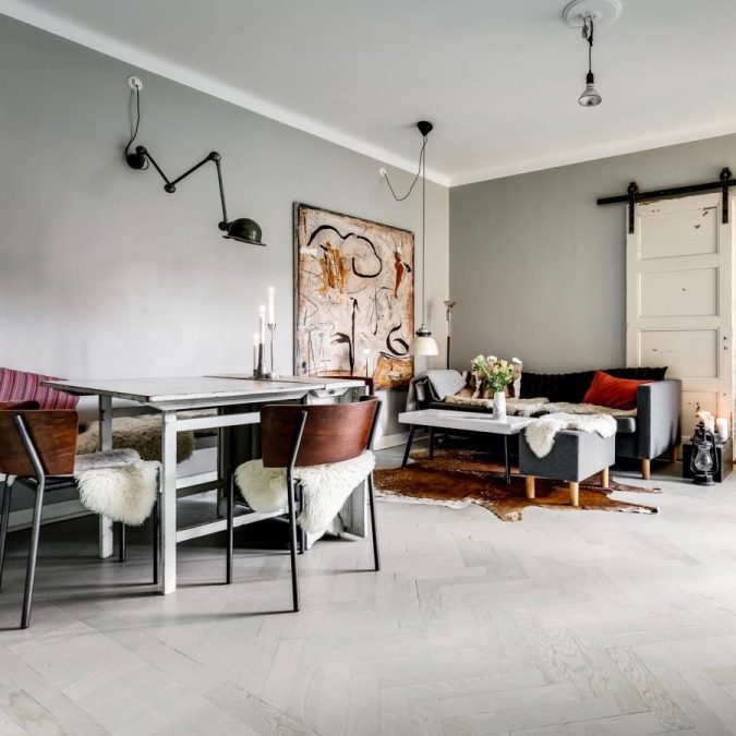 déco industrielle vintage salon mur gris scandinave