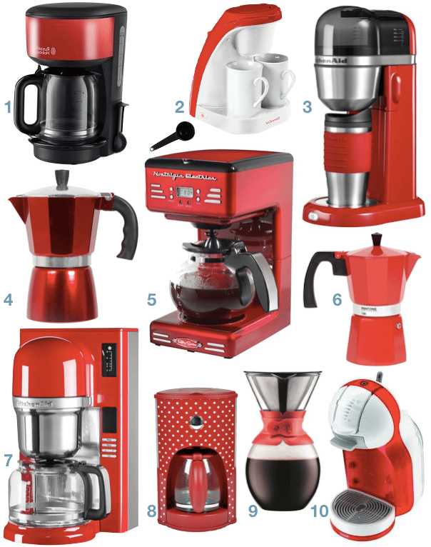 cuisine blanche et rouge cafetière originale