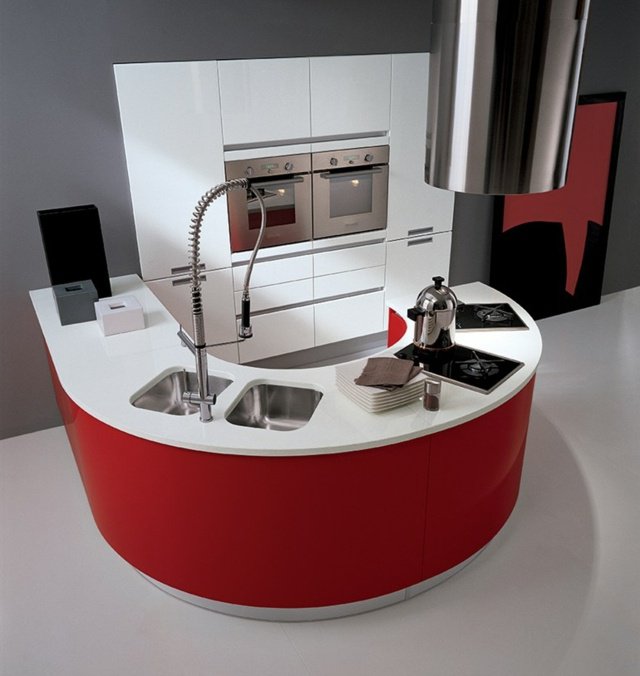 cuisine blanche et rouge ronde design