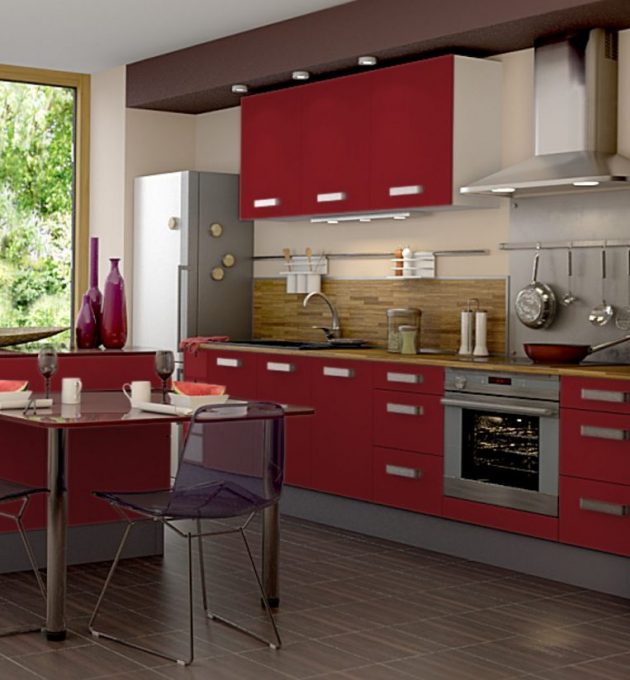 cuisine blanche et rouge mat ouverte