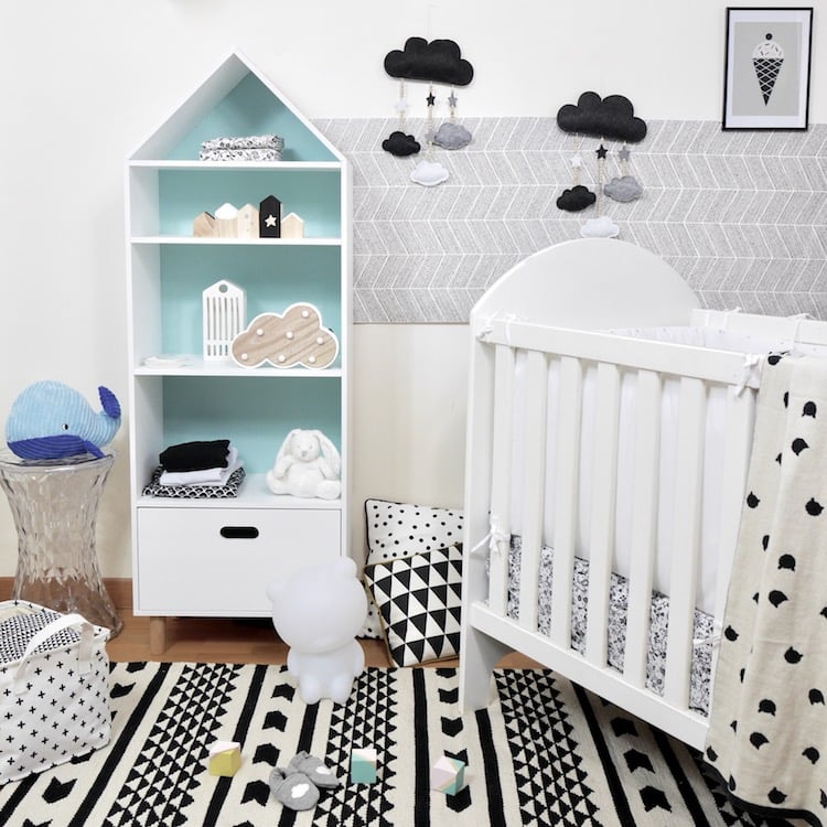 déco chambre bébé en noire et blanche style scanidinave