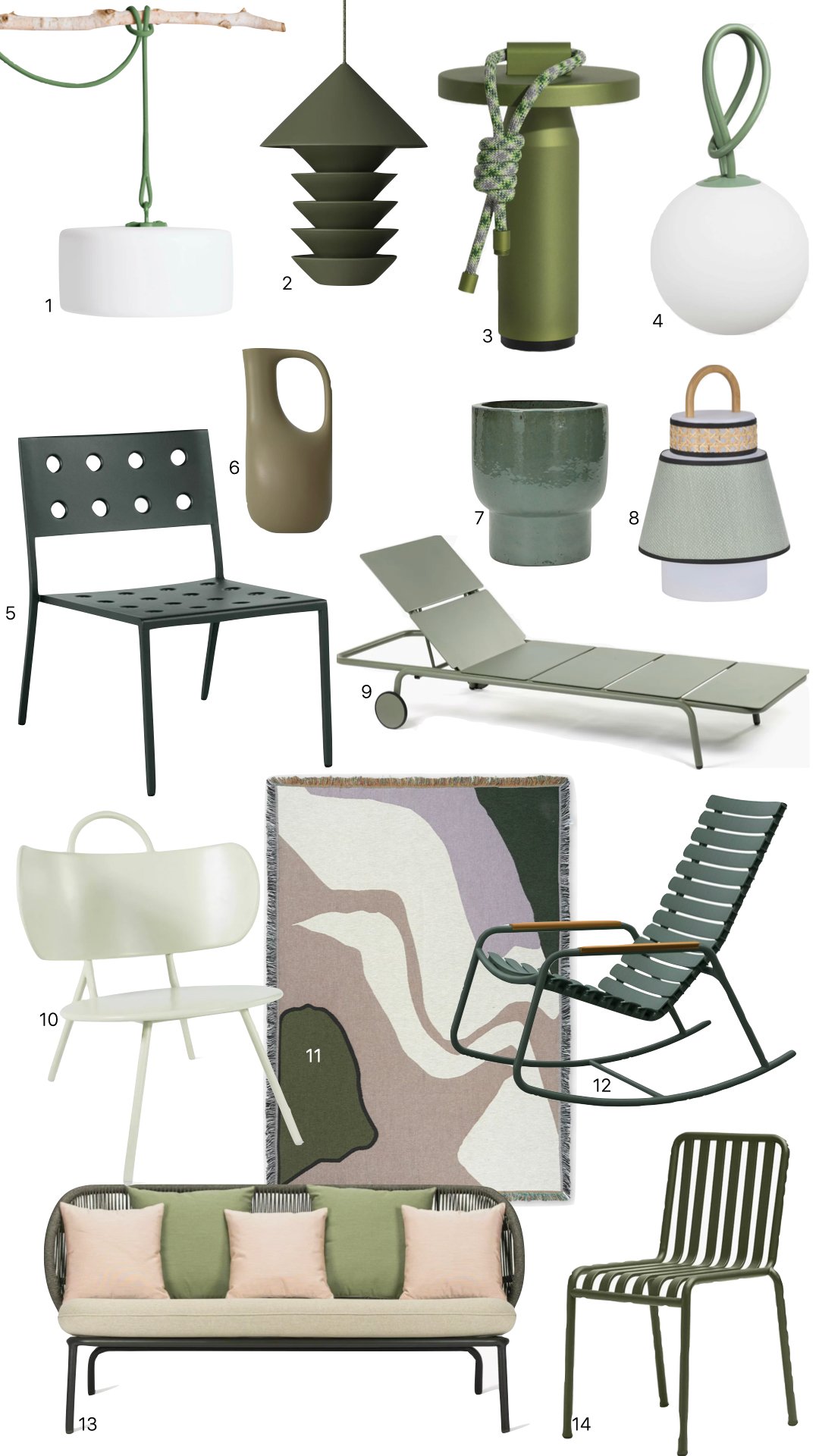 déco terrasse vert meuble kaki lampe olive