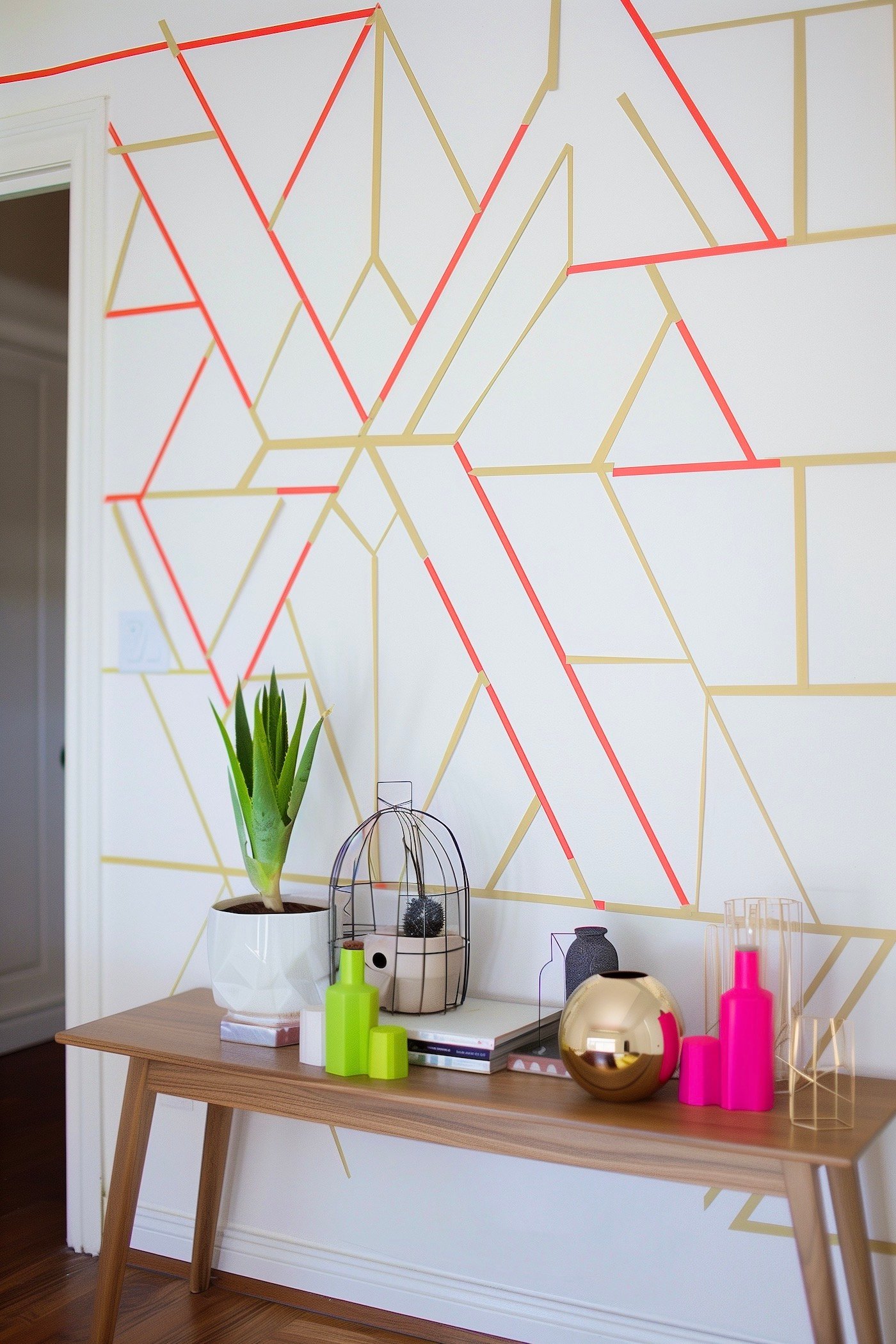 DIY décor mural masking tape motif géométrique