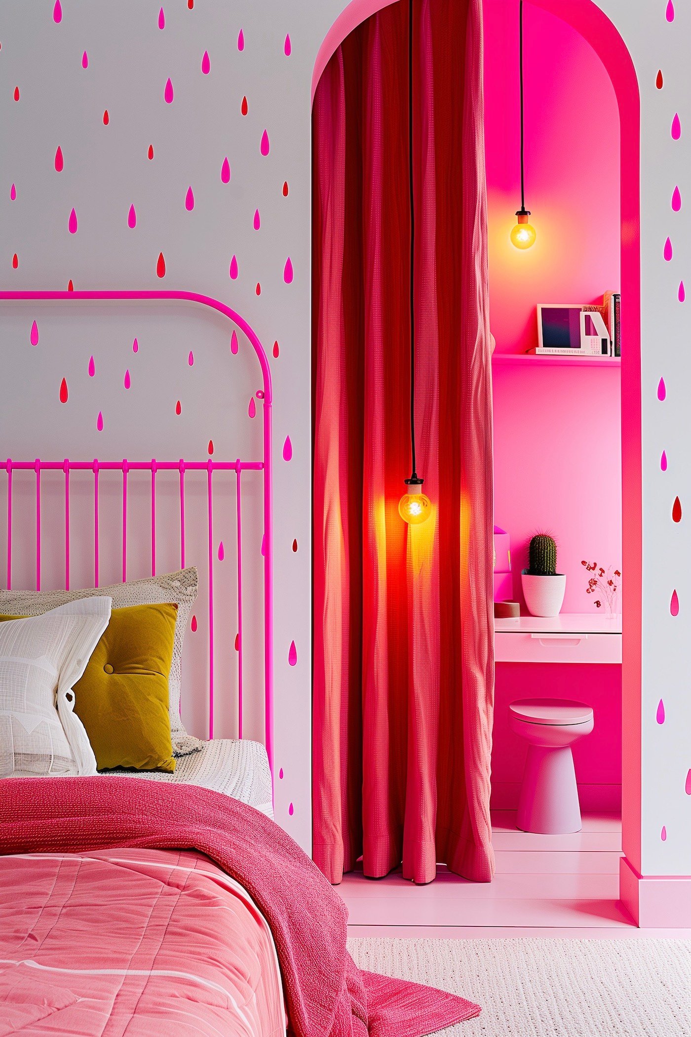 chambre enfant fille rose pop flashy blanc