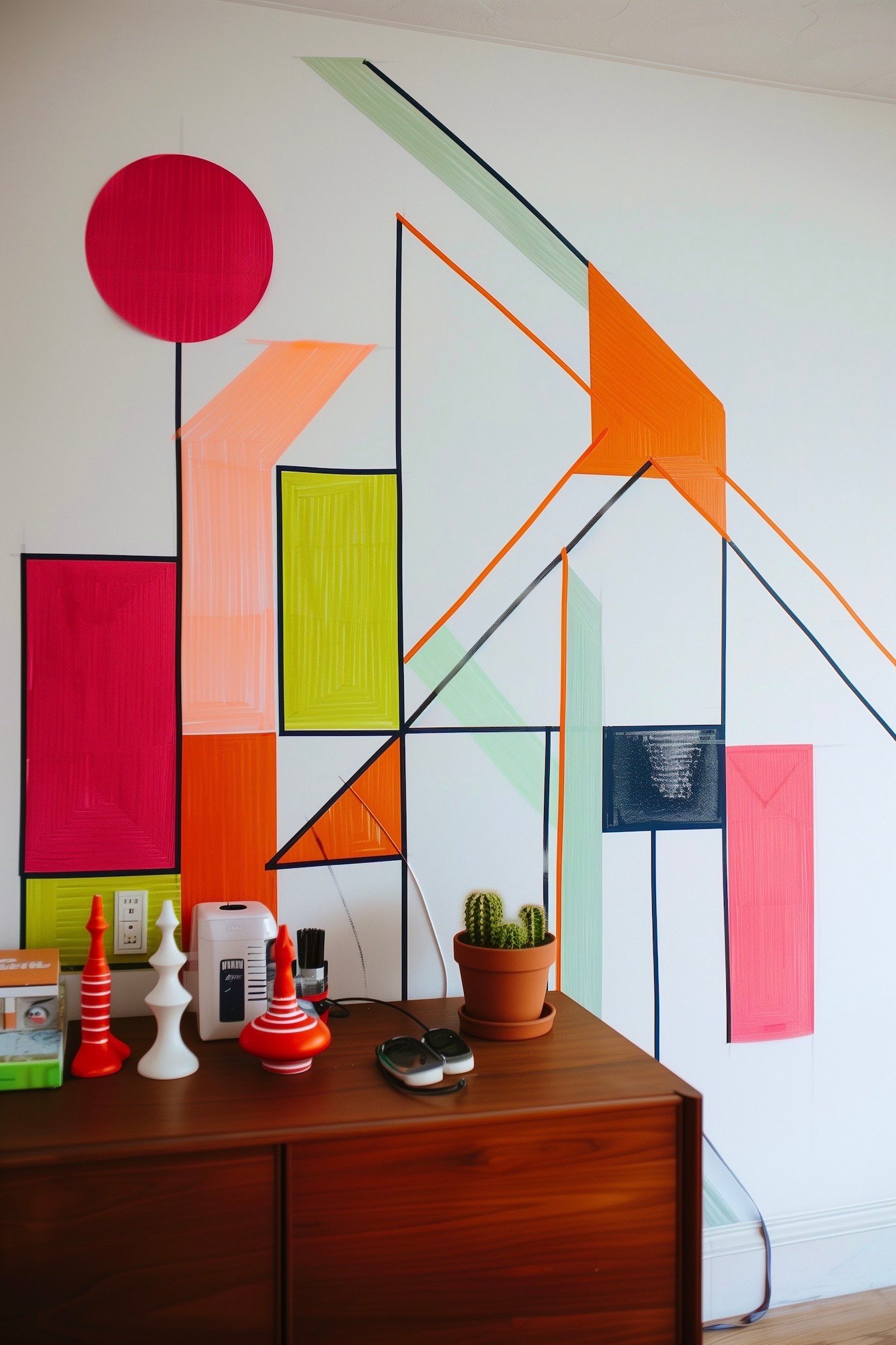 déco fluo murale diy masking tape graphique