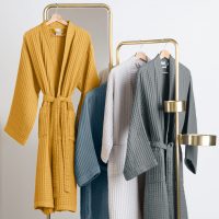 Waffle, peignoir de bain en coton L/XL, gris graphite