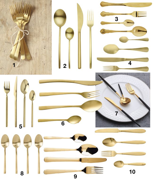 ou trouver des couverts dorés laiton table noel