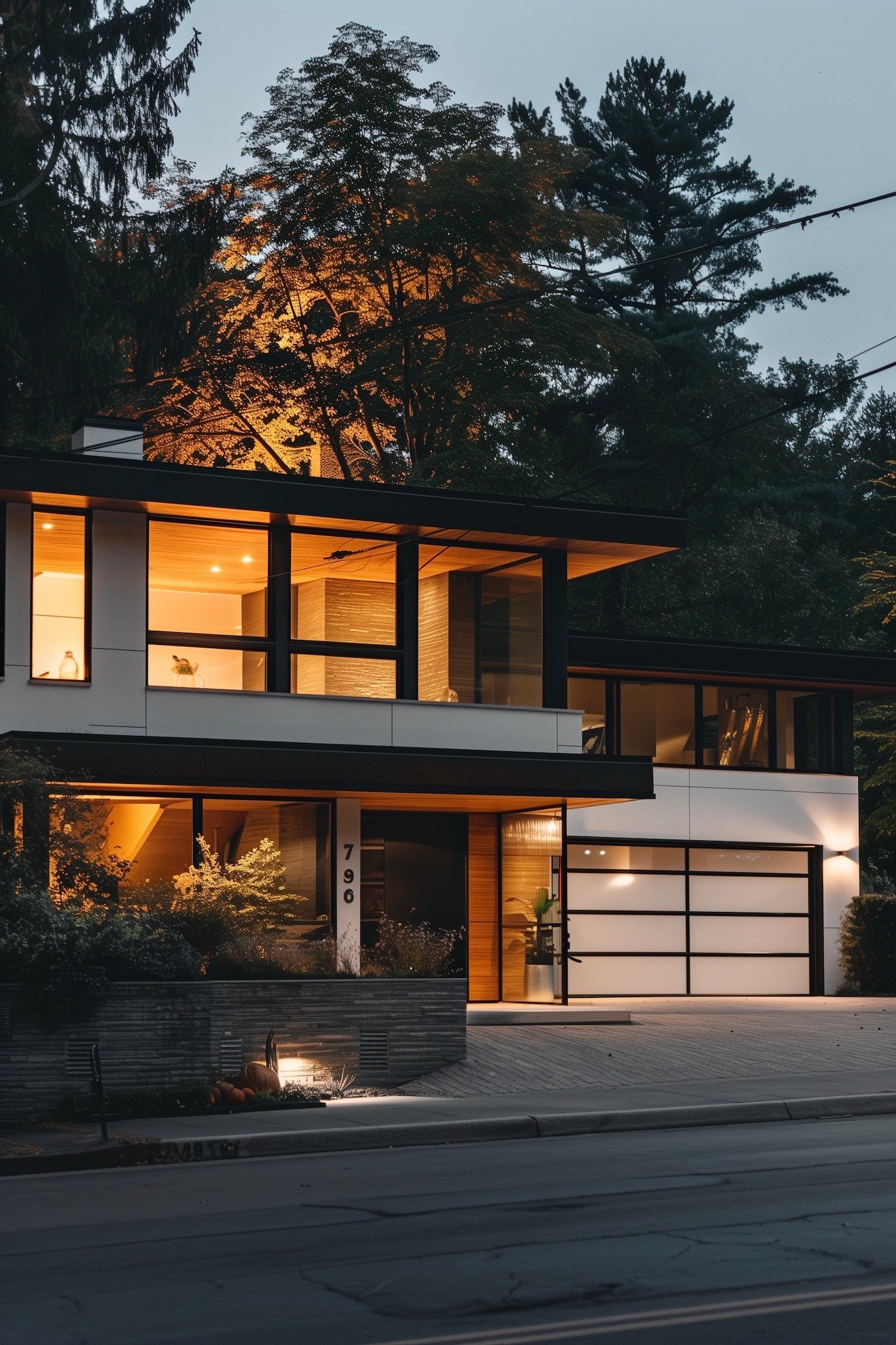 maison briques blanches moderne cubique baies vitrées