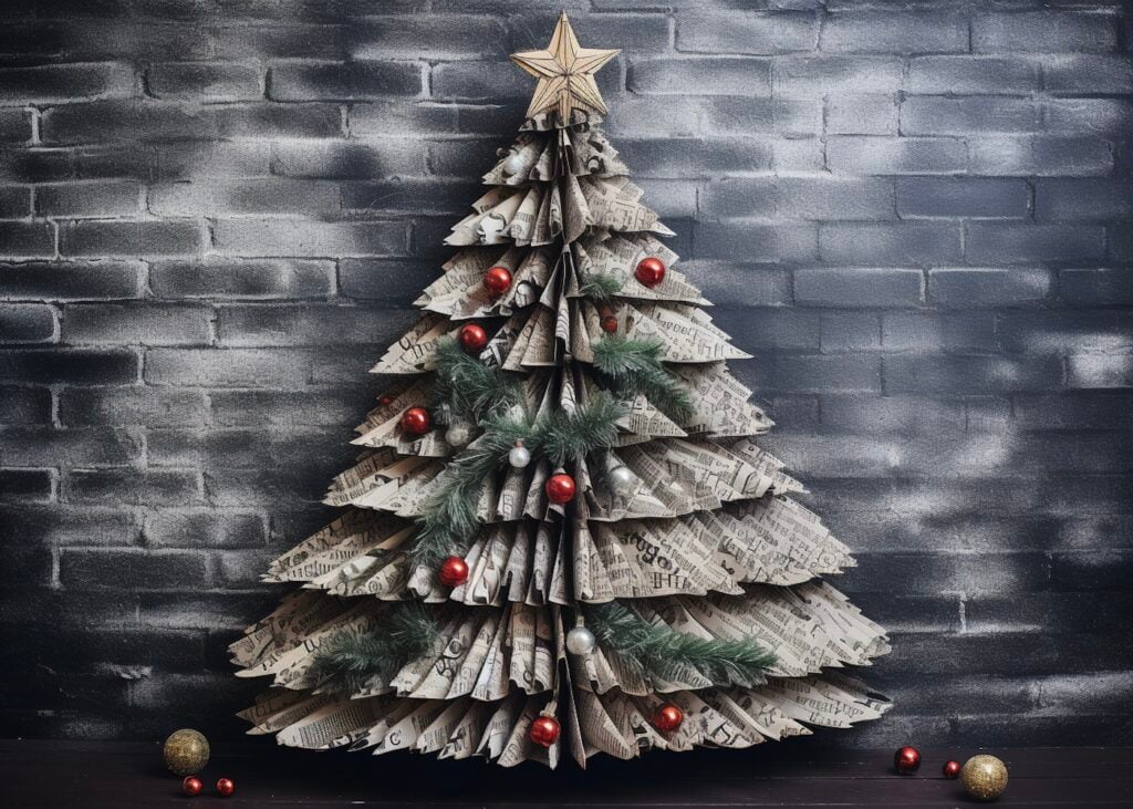 Noël écologique sapin mural papier journal - blog déco