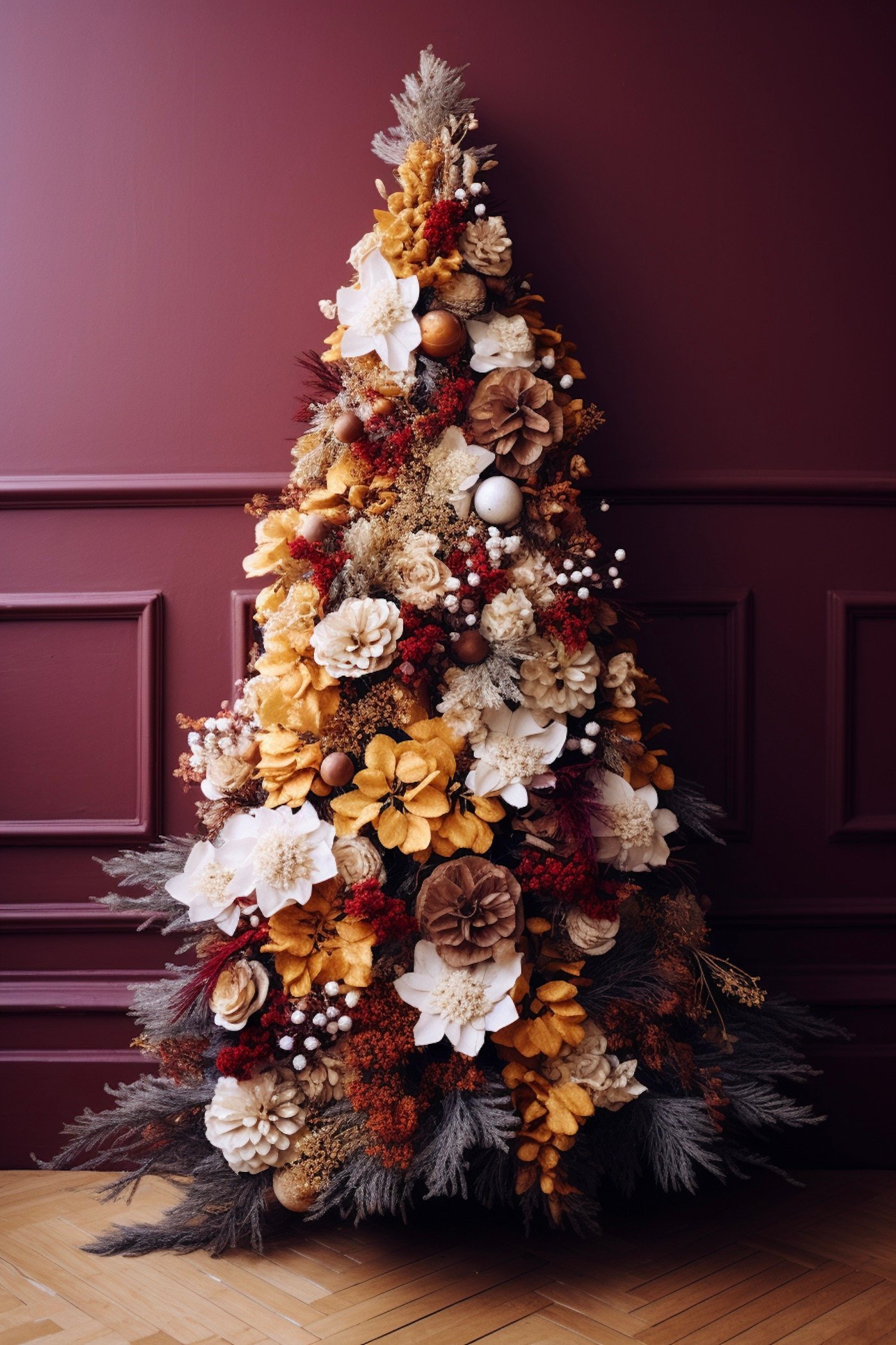 sapin de Noël original coloré bouquet fleurs séchées diy