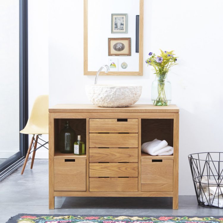 wabi sabi meuble salle de bain en chene vasque pierre