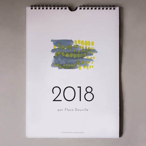 calendrier 2018 original couleurs aquarelle jaune et bleu joli simple sobre 
