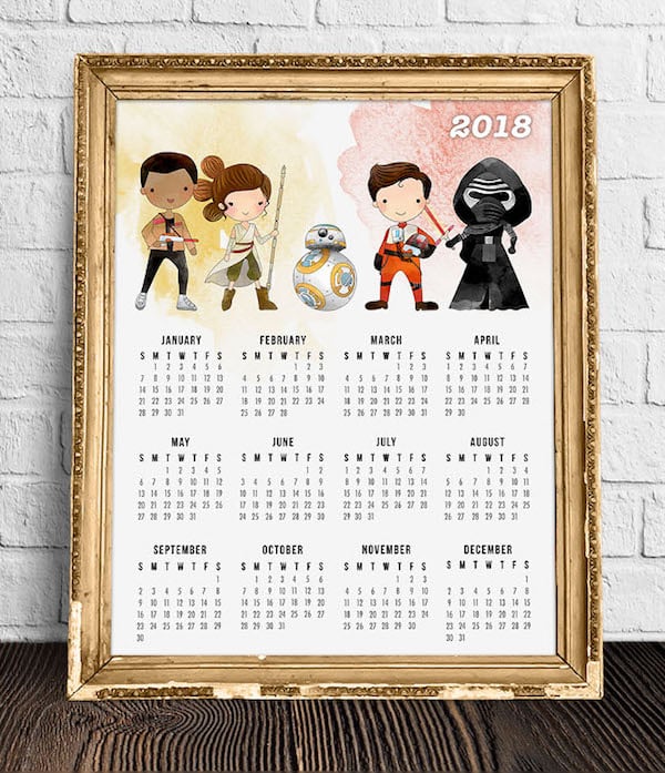 calendrier 2018 original star wars jedi anakin yoda dark vador sabre laser deco orignalite