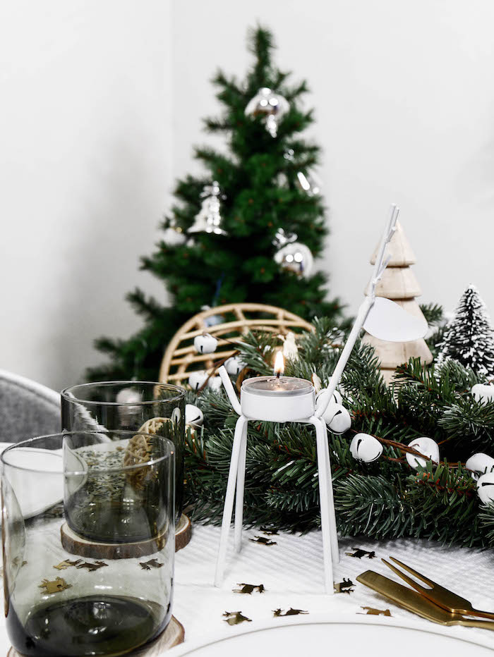 jolie table de noel nature bougeoir renne