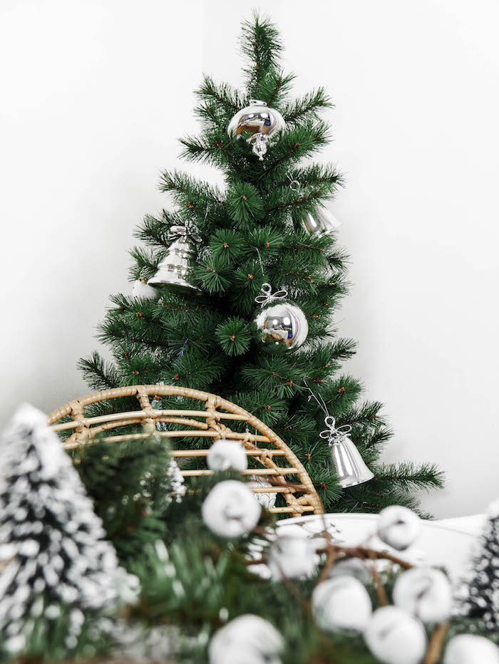 jolie table de noel nature sapin bois argente