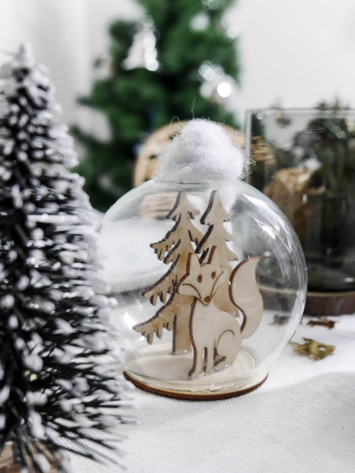renard boule bois simple naturel nature neige blanc capin decoration