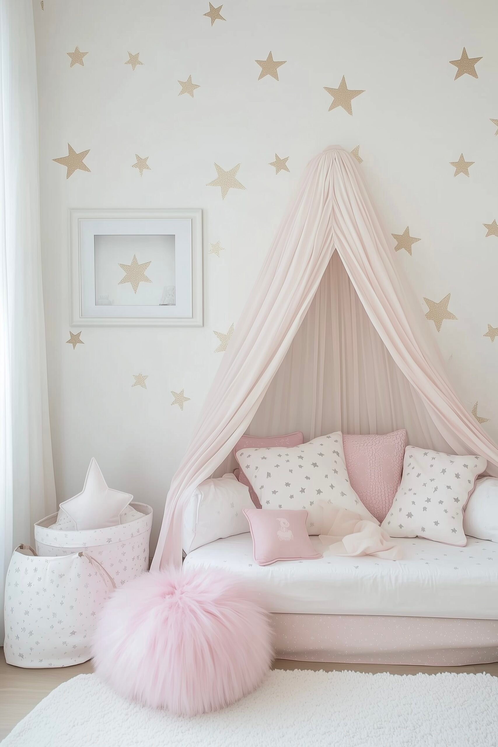 chambre fille rose dorée thème étoile princesse