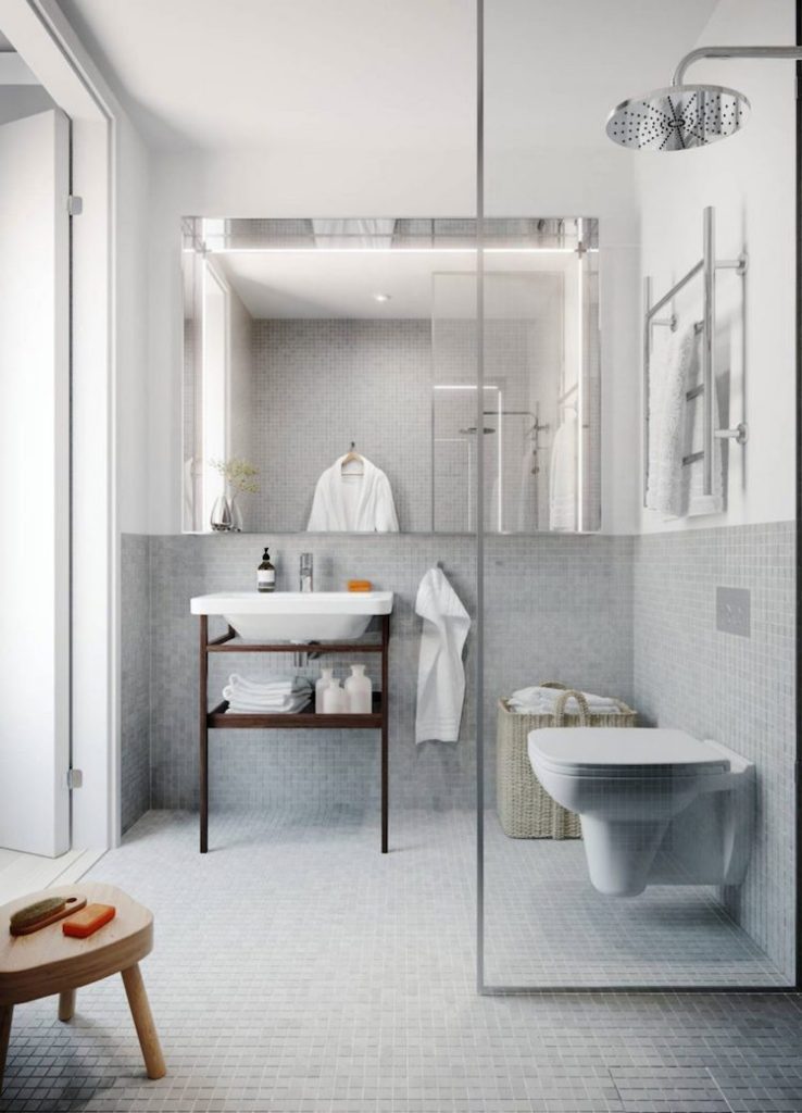 petite salle de bain moderne mosaique grise carrelage petit carre zellige