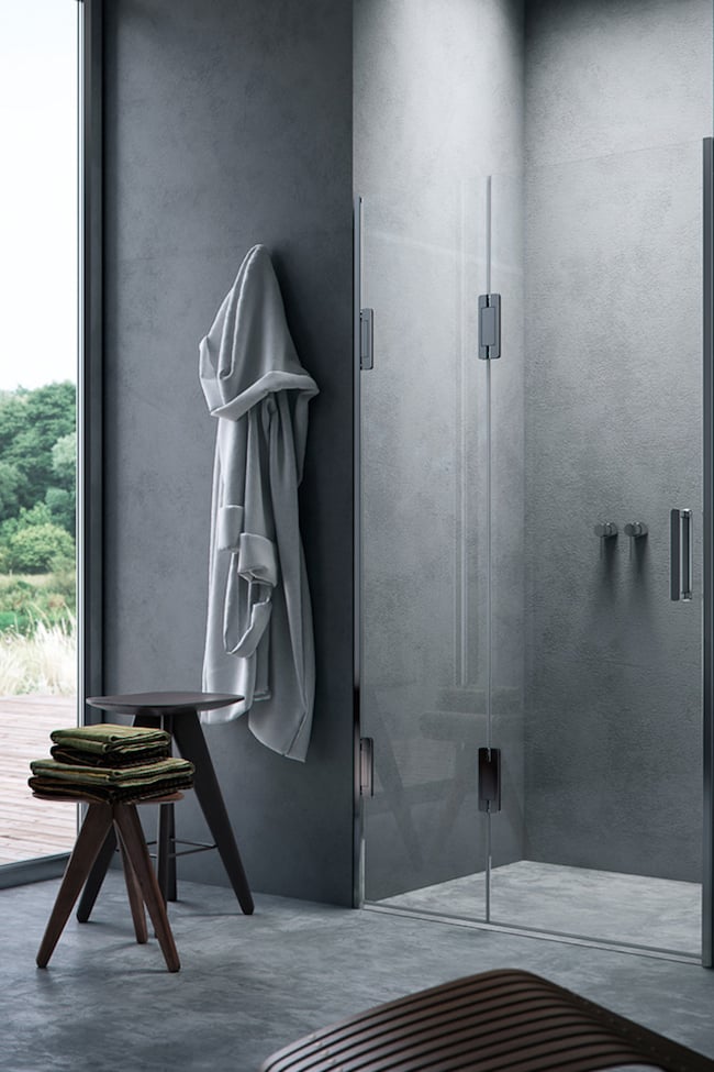 douche italienne plain-pied béton ciré minimaliste-grise