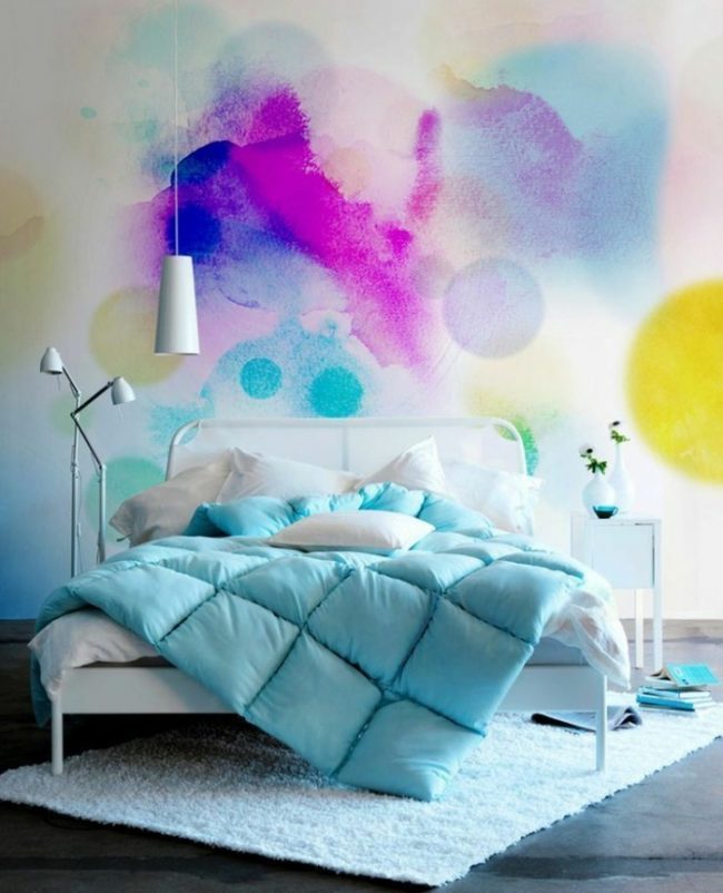 couleur de chambre multicolor aquarelle jaune violet bleu turquoise