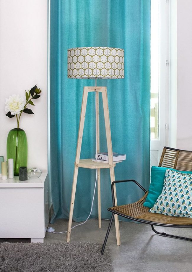 mademoiselle dimanche lampadaire tissu turquoise motif scandinave vintage