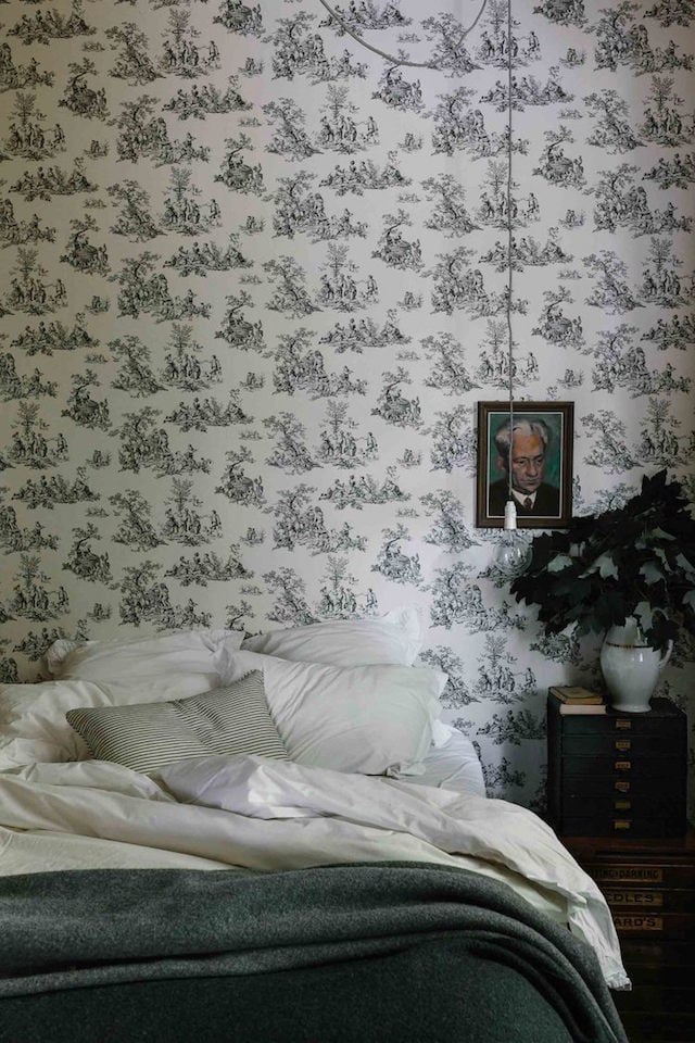 mini maison champêtre chambre papier peint toile de jouy