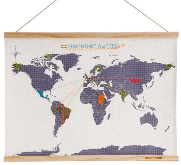 carte du monde déco point de croix diy