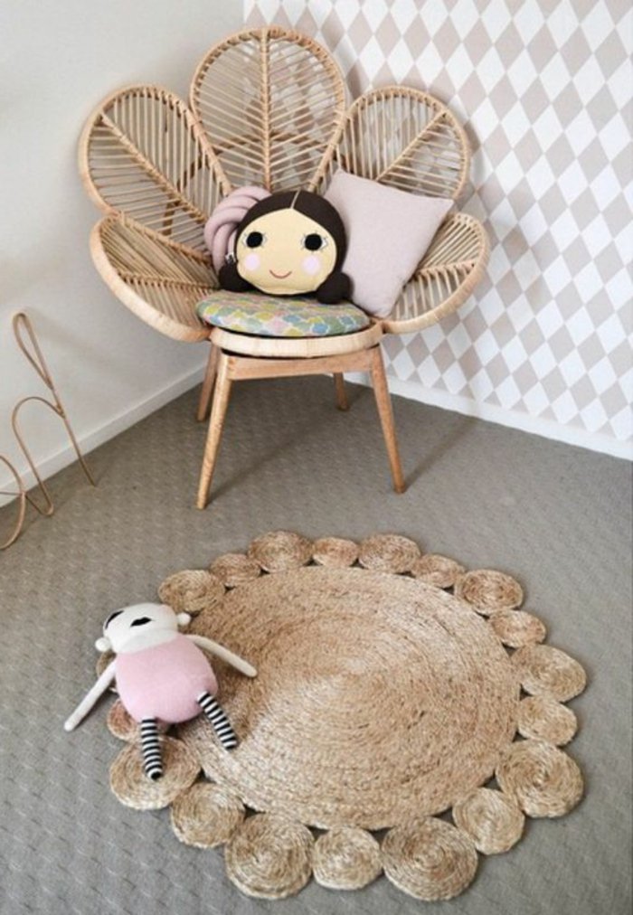 chaise meuble en rotin blanc fauteuil en forme de fleur osier salon en rotin design chambre enfant fille