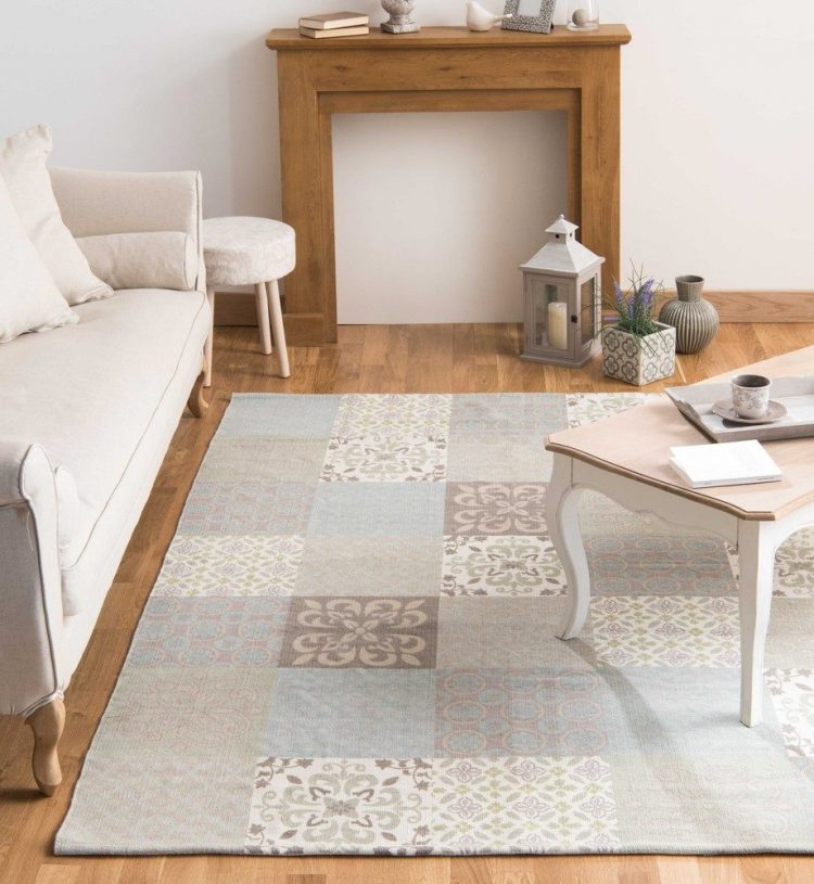 imitation carreaux de ciment pas cher tapis taupe bleu