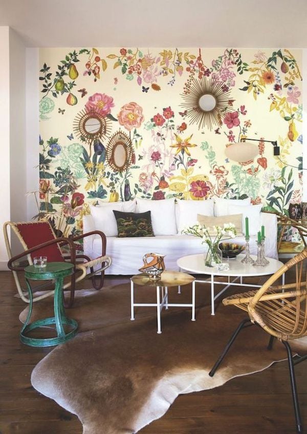 deco fleurie papier peint salon original couleurs