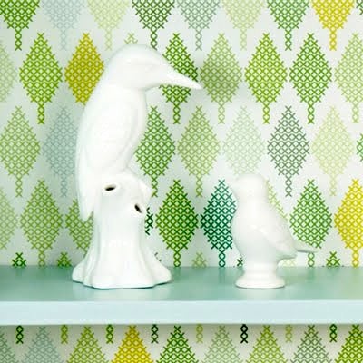 papier peitn trompe l'oeil effet feuille déco point de croix statuette toucan peroquet oiseau