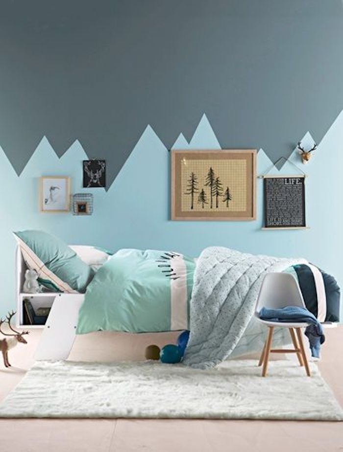 deco chambre enfant bleu glacier montagne graphique