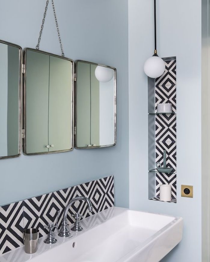 bleu glacier lavabo noir et blanc graphique