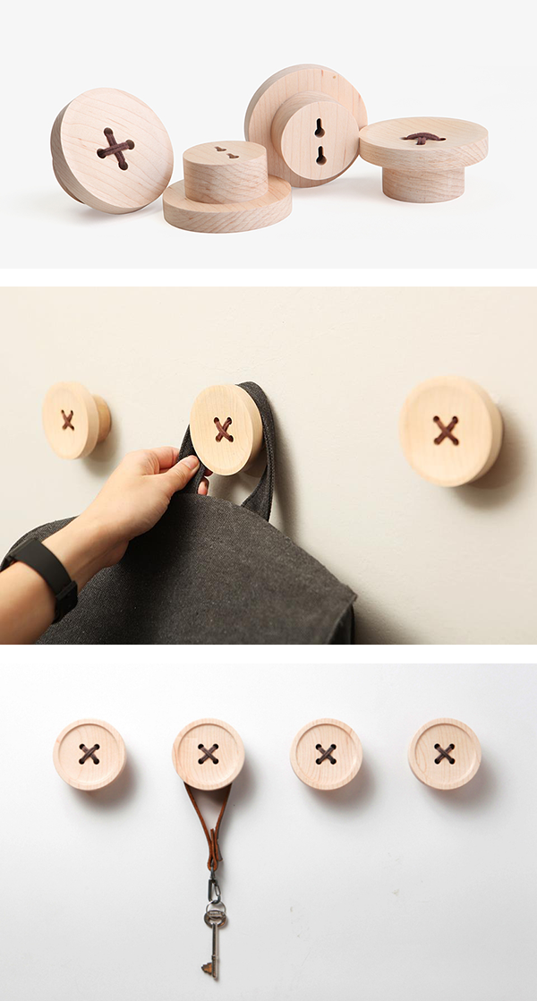 pana objects porte-manteau bois forme bouton blog design