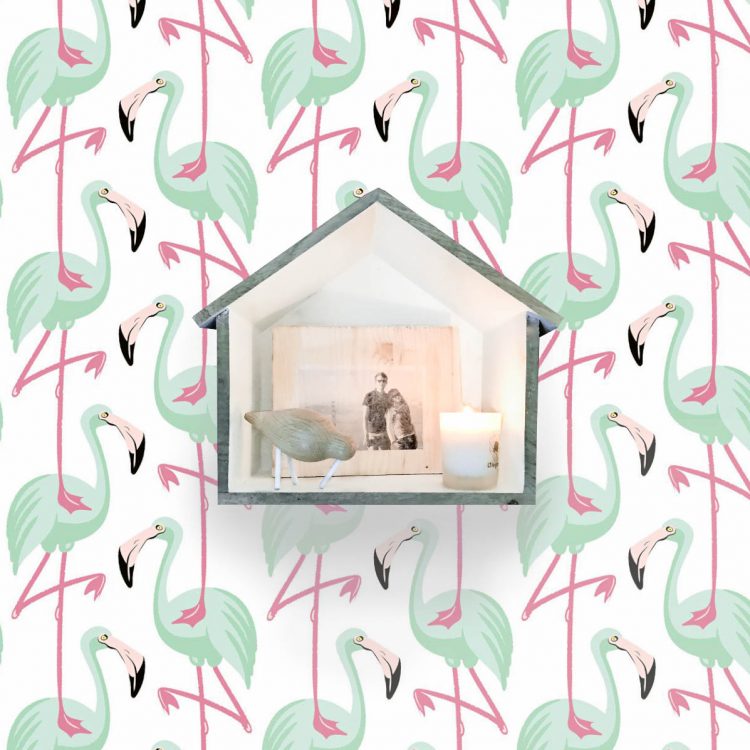 papier peint flamant rose vert