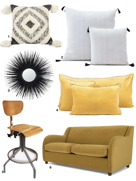 deco cosy jaune moutarde canape velours couvertible moderne retro vintage