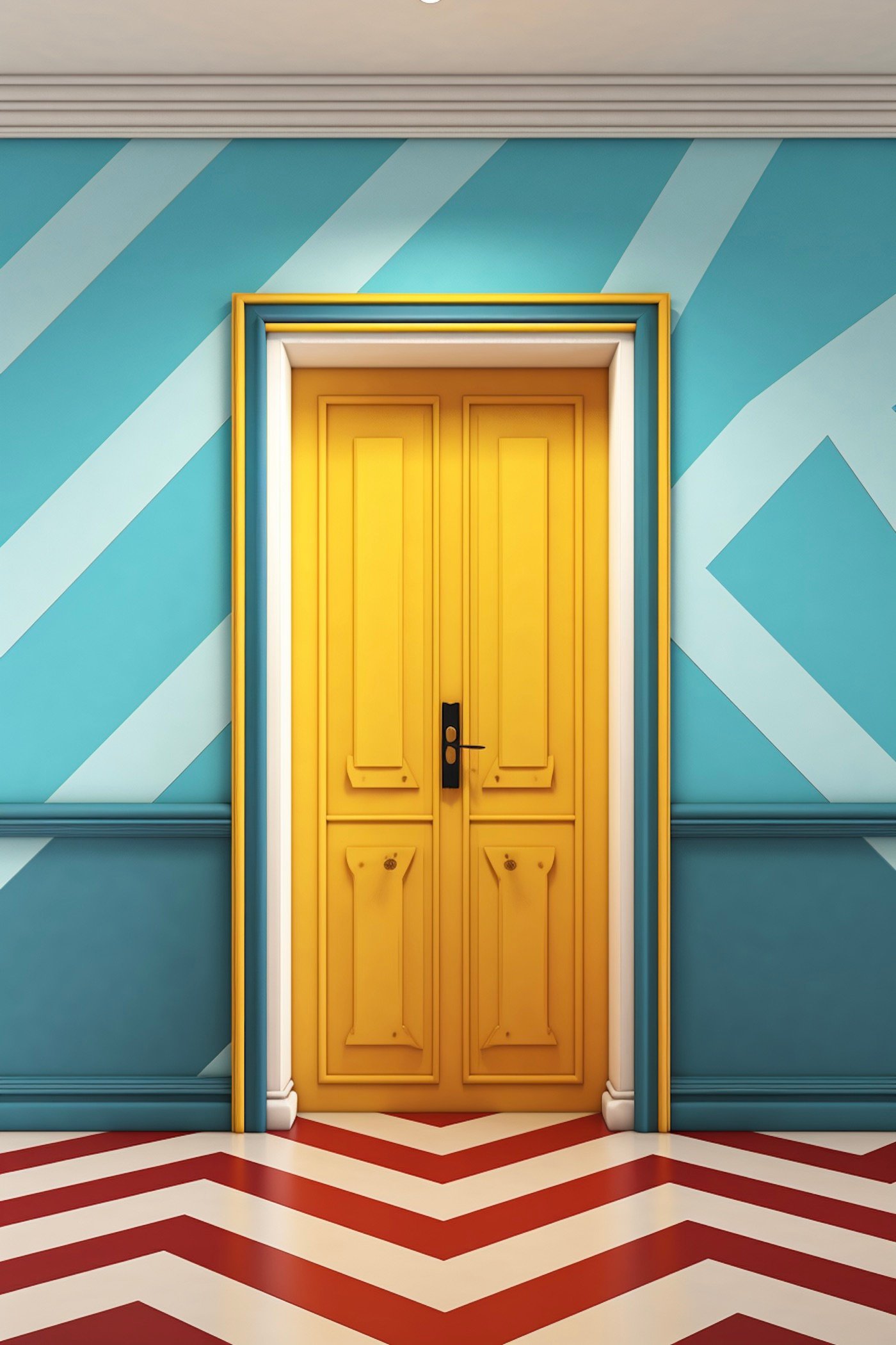 couloir multicolore forme peinture graphique rayures blanches bleues rouges