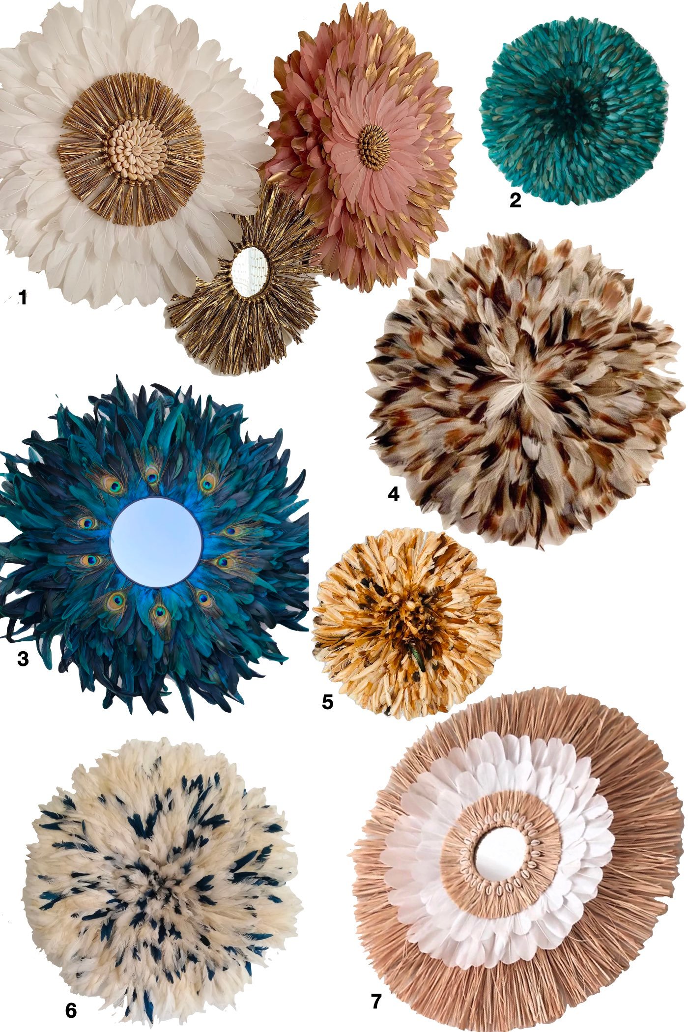 décoration murale plume ronde miroir ethnique