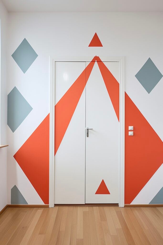 décorer une porte motif géométrique rouge orange losange