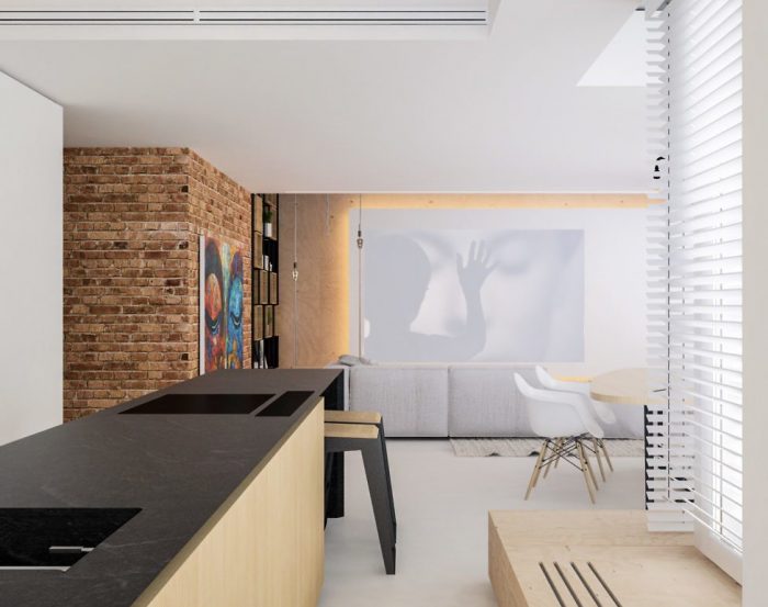 appartement esprit loft cuisine vue salon