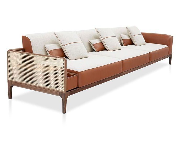 canapé moderne hermes noe Duchaufour Lawrence cuir et cannage avec coffre
