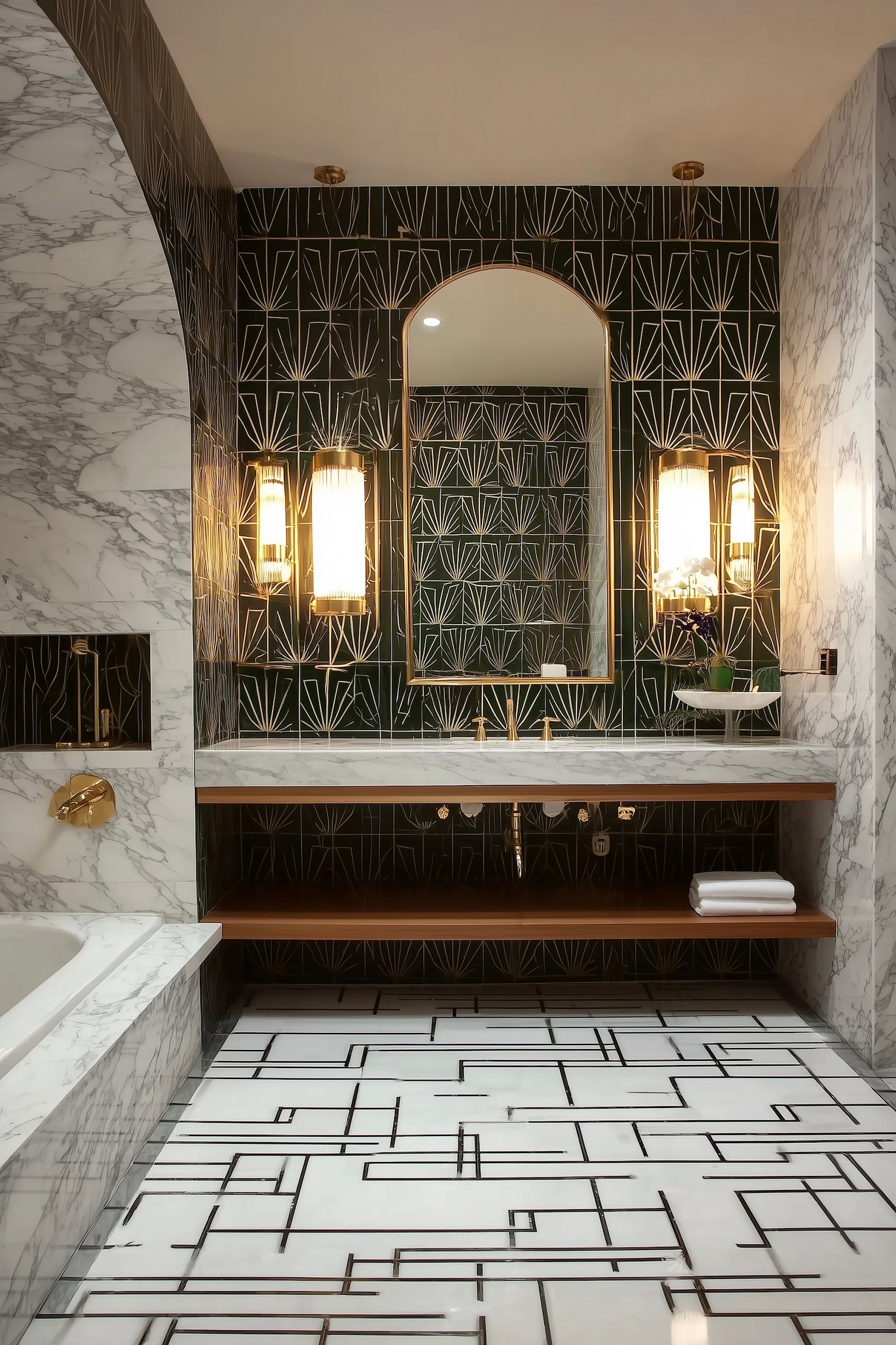 salle de douche hôtel années 30 marbre