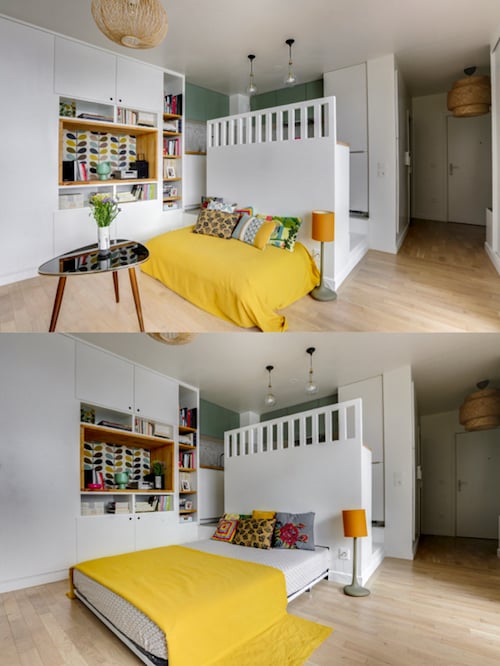 aménager 20m2 lit mezzanine canapé banquette optimisation studio