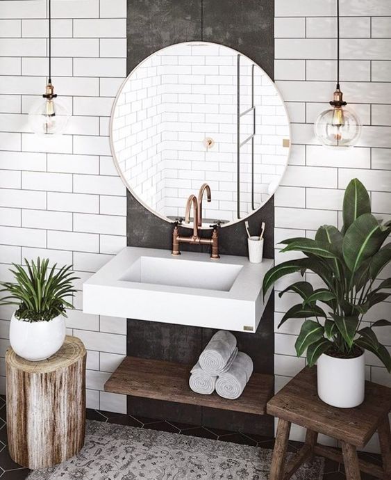 salle de bain theme nature rondin de bois ficus succulente - Blog déco - Clem around the corner